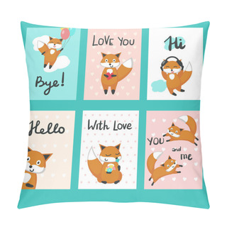 Personality  Love Foxes Greeting Cards Vector Template Set Pillow Covers