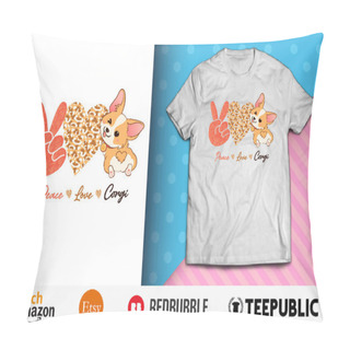 Personality  Peace Love Corgi T-Shirt Design Pillow Covers