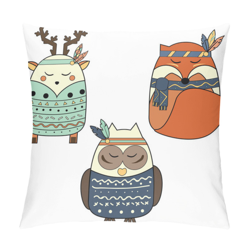 Personality  winter boho animals in hand drawn style. Deer, fox, owl pillow covers