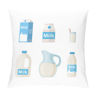 Personality  Set Of Milk In Different Packages: Glass, Carton, Bottle Isolated On White Background Pillow Covers