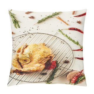 Personality  Top View Of Fried Chicken And Lemons On Metal Grille With Berries And Peppers Pillow Covers