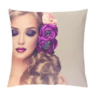 Personality   Woman With Curly Hair And Flowers Pillow Covers