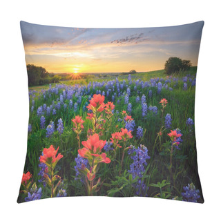 Personality  Ennis Texas Bluebonnets And Indian Paintbrushes At Sunset Pillow Covers