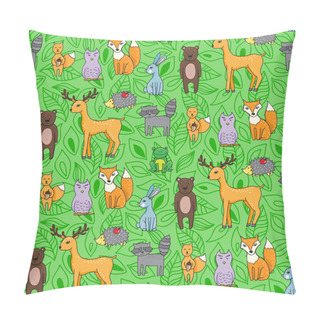 Personality  Seamless Pattern With Different Anumals In A Forest In Cartoon S Pillow Covers