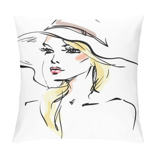 Personality  Young Woman In A Hat Pillow Covers
