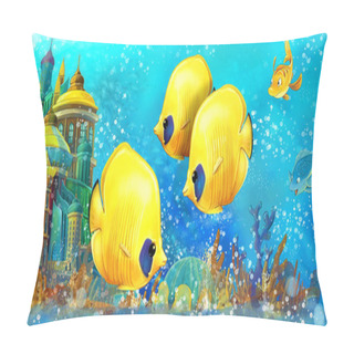 Personality  Cartoon Scene With Fishes In The Beautiful Underwater Kingdom Coral Reef - Illustration For Children Pillow Covers