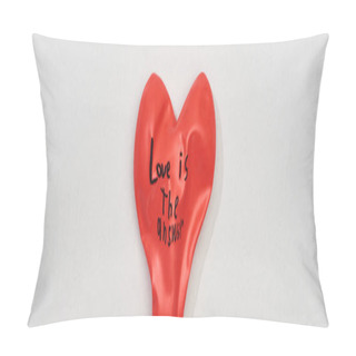 Personality  Top View Of Balloon With Love Is Answer Lettering On Grey Background, Panoramic Shot Pillow Covers