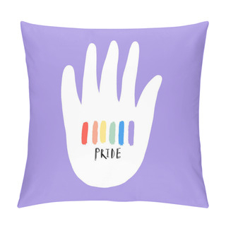 Personality  Gay Pride LGBT Concept. Rainbow Colored Hand. Cartoon Style Vector, Colorful Illustration. Pillow Covers