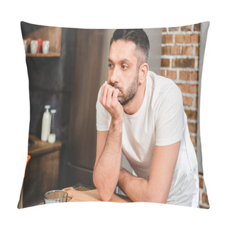 Personality  Thoughtful Man In Kitchen Pillow Covers