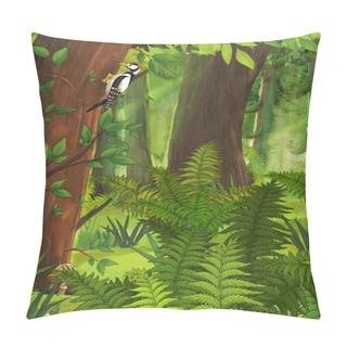 Personality  Cartoon Summer Scene With Deep Forest - Nobody On Scene - Illustration For Children Pillow Covers