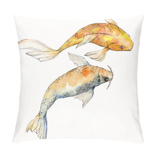 Personality  Watercolor Aquatic Underwater Colorful Tropical Fish Set. Red Sea And Exotic Fishes Inside: Goldfish. Aquarelle Elements For Background, Texture. Isolated Goldenfish Illustration Element. Pillow Covers