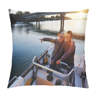 Personality  Portrait Of Happy Young Man On Boat Pillow Covers