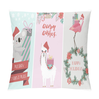 Personality  Set Of Cute Christmas Card With Koala Bear, Flamingo And Lama. Editable Vector Illustration Pillow Covers