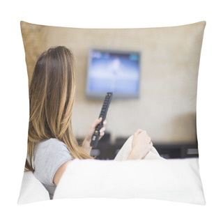 Personality  Young Woman Watching TV Pillow Covers