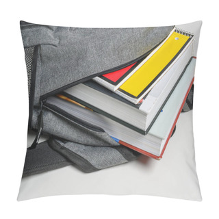 Personality  School Backpack On A White Background With Books And Spiral Notebooks Pillow Covers