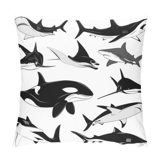 Personality  Set Of Various Sharks, Tattoo Pillow Covers