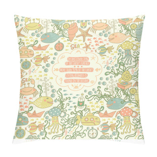 Personality  Vector Illustration Of Circle Made Of Sea Life Elements Pillow Covers
