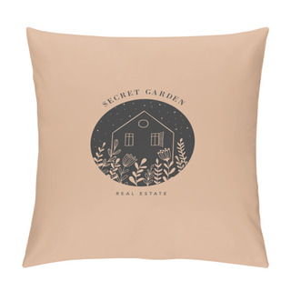 Personality  Hand Drawn Home, House With Garden Logo, Icon. Pillow Covers