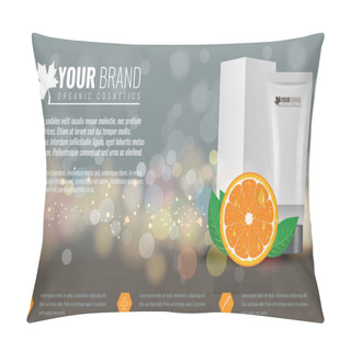 Personality  Vector Illustration Of Beautiful Hydrating Facial Cream With Citrus Fruit, Green Leaf And Water Drops On It. Cosmetic Ads On Bubble Background. Pillow Covers