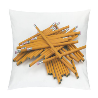 Personality  A Jumbled, Disorganized Stack Of Unsharpened, Orange, Six-sided Pencils Ready To Be Sharpened For Writing At School Or In An Office. Pillow Covers