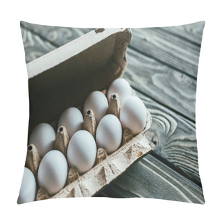 Personality  Carton Box With White Eggs On Wooden Table Pillow Covers