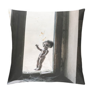 Personality  Burnt Baby Doll Near Broken Window And Glass, Post Apocalyptic Concept Pillow Covers