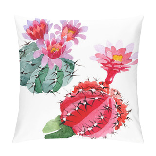 Personality  Green And Red Cacti Isolated On White. Watercolor Background Illustration Set.  Pillow Covers