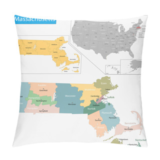 Personality  Massachusetts Map Pillow Covers
