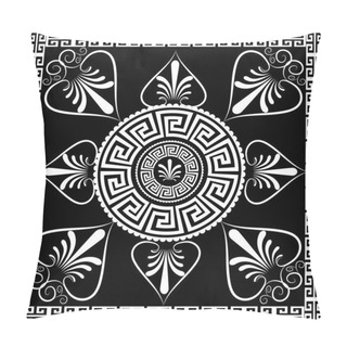 Personality  Vector Mandala. Ancient Greek Key Meander Circle Pattern. Floral Pillow Covers