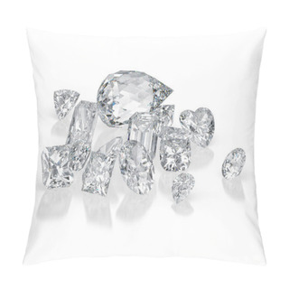 Personality  Diamonds Different Cuts On White Background With Reflections. 3d Rendering Pillow Covers