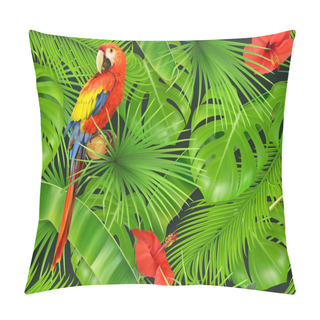 Personality  Jungle Leaves And Parrot, Seamless Pattern. 3d Vector Realistic Background Pillow Covers