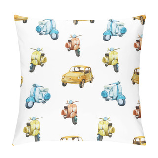 Personality  Watercolor Retro Scooter And Car Pattern Pillow Covers