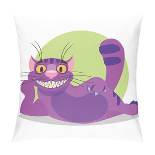 Personality  Cheshire Cat. Illustration To The Fairy Tale Alice's Adventures In Wonderland. Purple Cat With A Big Smile Lays. Pillow Covers