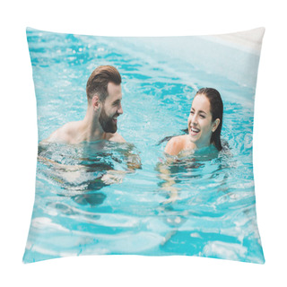 Personality  Handsome Bearded Man Looking At Attractive Woman In Swimming Pool  Pillow Covers