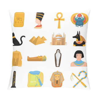 Personality  Ancient Egypt Set Icons In Cartoon Style. Big Collection Of Ancient Egypt Vector Symbol Stock Illustration Pillow Covers