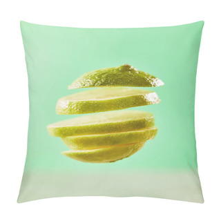 Personality  Top View Of Sliced And Ripe Lime On Green Background  Pillow Covers