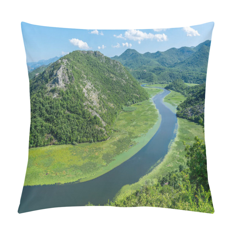 Personality  The Picturesque Meandering River Flows Among Green Mountains. Pillow Covers