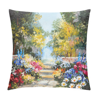 Personality  Oil Painting Landscape - Colorful Summer Forest, Beautiful Flowers Pillow Covers