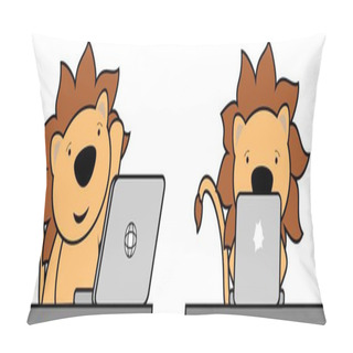 Personality  Online Studing Lion Kid Cartoon Illustration Set Collection In Vector Format Pillow Covers