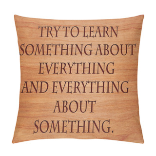 Personality  Try To Learn Something About Everything And Everything About Something - Quote On Wooden Red Oak Background Pillow Covers