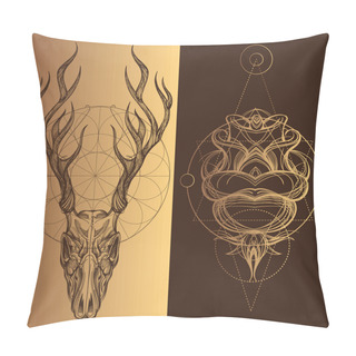 Personality  Skull Of A Deer With Horns. Pillow Covers