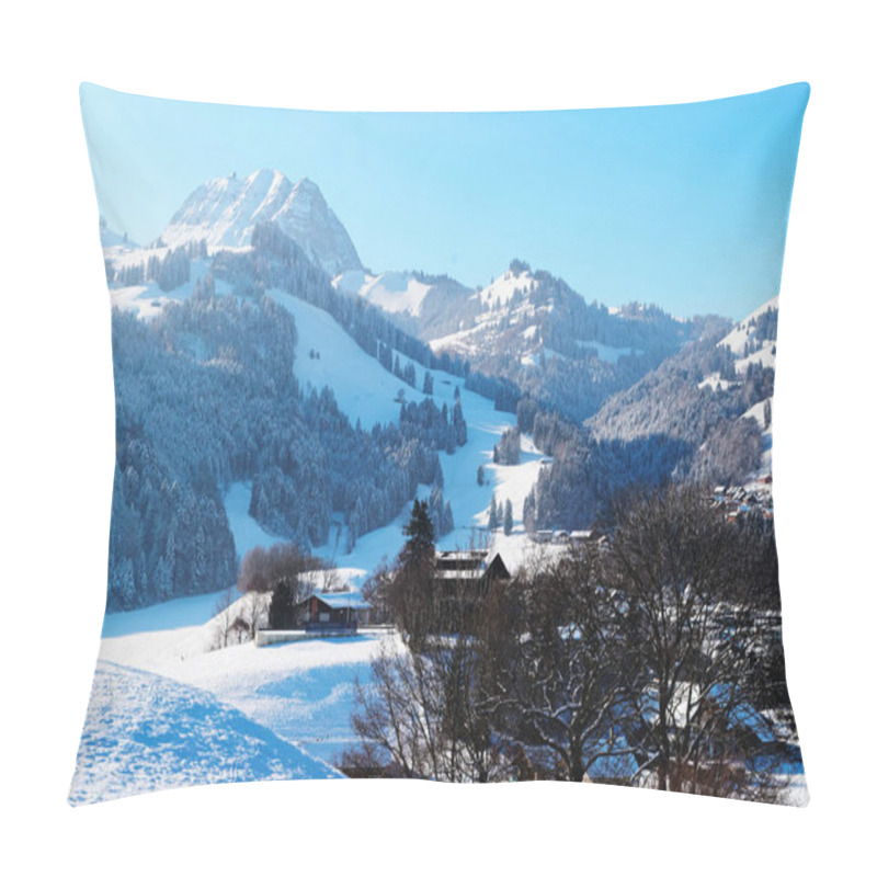 Personality  Beautiful Landscape Of Gruyeres Region At Winter Switzerland Pillow Covers