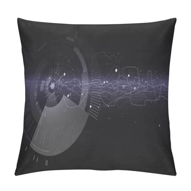 Personality  Abstract tech design background. Engineering technology wallpaper made with lines, dots, circles. Futuristic technology interface on dark background. Digital technology concept, vector illustration. pillow covers