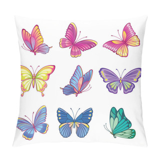 Personality  Collection Of Colorful Butterflies. Imitation Of Watercolor Butterflies. Set Of Decorative, Abstract Butterflies Or Moths On A White Background.  Isolated Illustration For Stickers Or Print. Vector. Pillow Covers