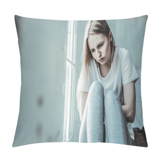 Personality  Depressed Young Woman Having Serious Health Problems Pillow Covers