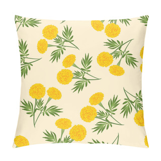 Personality  Yellow Marigold Seamless On Beige Ivory Background. Vector Illustration. Pillow Covers