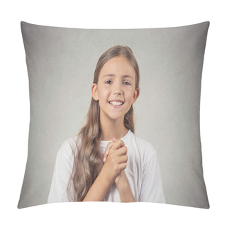 Personality  Teenager Girl Gesturing With Clasped Hands, Pretty Please Pillow Covers