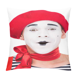 Personality  Portrait Of Surprised Mime Isolated On White Pillow Covers