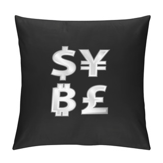 Personality  Bitcoin Currency Symbol With Dollar Yens And Pounds Signs Silver Plated Metallic Icon Pillow Covers