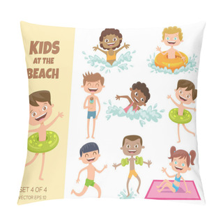 Personality Collection Of Kids Playing At The Beach.  Pillow Covers